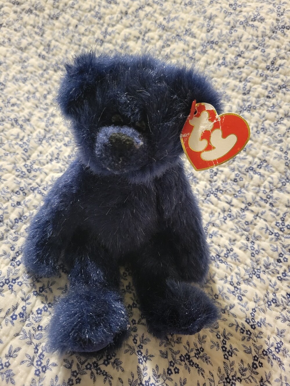 Ty  Beanie Baby Orion Navy Plush Bear with Heart Tag